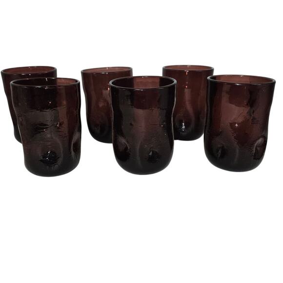 6 Blenko Amethyst C418 Pinched Crackle Dimple Tumbler Drinking Glasses 4.5”‎ - Picture 5 of 12